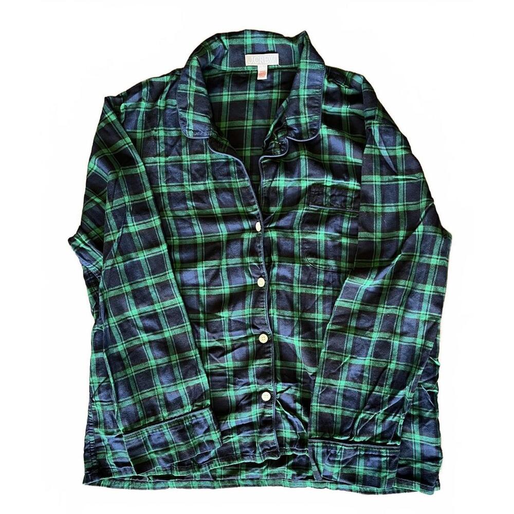 J.Crew Men's Green and Navy Plaid Pajama Shirt